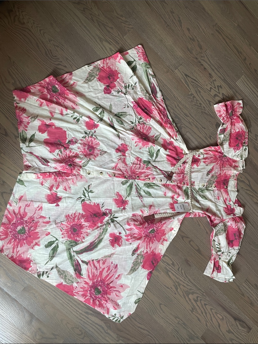 Bombay Floral Pink and Green Off-Shoulder Dress